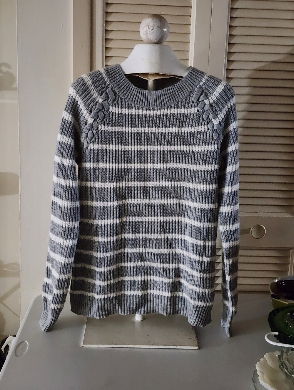 Cozy Knit - Soft Gray and White Sweater